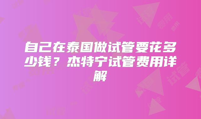 自己在泰国做试管要花多少钱？杰特宁试管费用详解