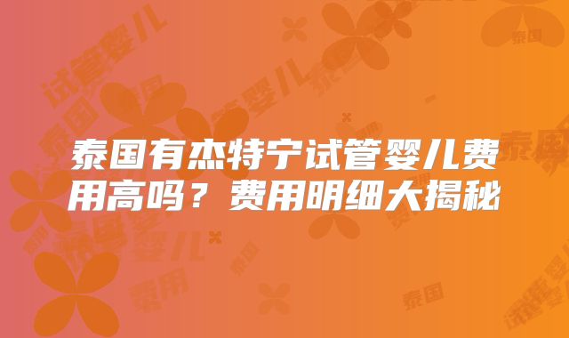 泰国有杰特宁试管婴儿费用高吗？费用明细大揭秘