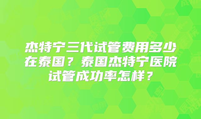 杰特宁三代试管费用多少在泰国？泰国杰特宁医院试管成功率怎样？