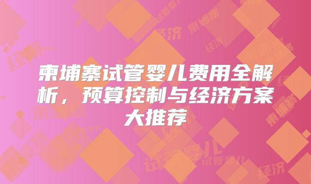 柬埔寨试管婴儿费用全解析，预算控制与经济方案大推荐