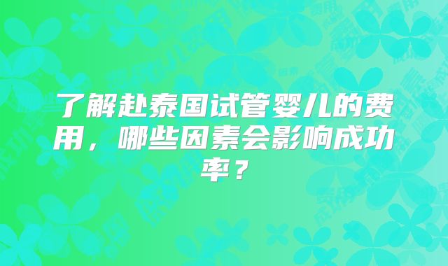 了解赴泰国试管婴儿的费用，哪些因素会影响成功率？