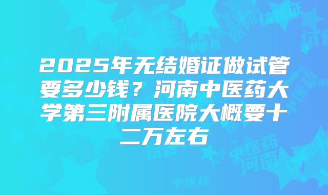 2025年无结婚证做试管要多少钱？河南中医药大学第三附属医院大概要十二万左右