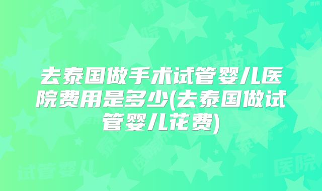 去泰国做手术试管婴儿医院费用是多少(去泰国做试管婴儿花费)