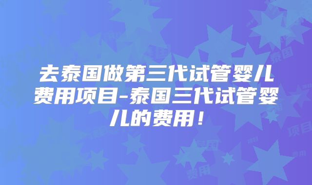 去泰国做第三代试管婴儿费用项目-泰国三代试管婴儿的费用！
