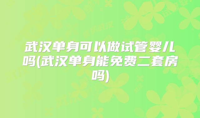 武汉单身可以做试管婴儿吗(武汉单身能免费二套房吗)