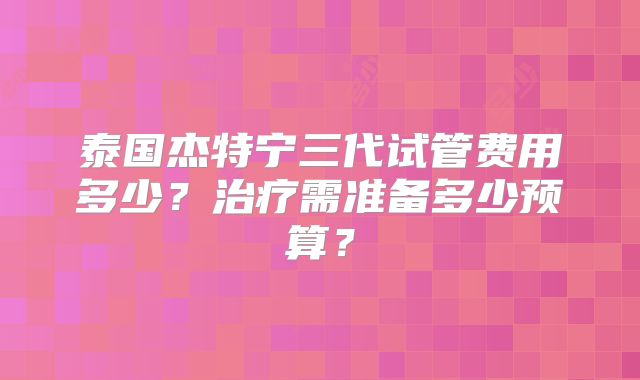 泰国杰特宁三代试管费用多少？治疗需准备多少预算？