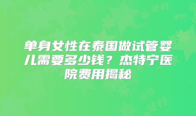 单身女性在泰国做试管婴儿需要多少钱?杰特宁医院费用揭秘