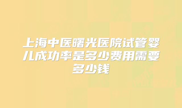 上海中医曙光医院试管婴儿成功率是多少费用需要多少钱