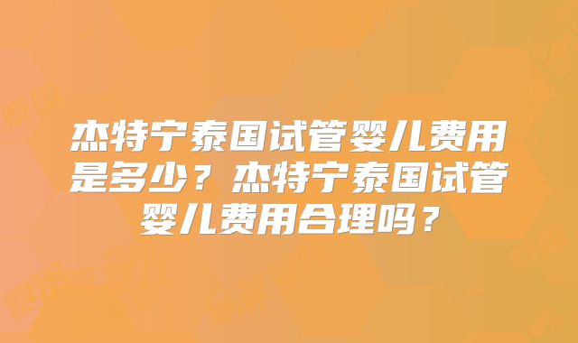 杰特宁泰国试管婴儿费用是多少？杰特宁泰国试管婴儿费用合理吗？