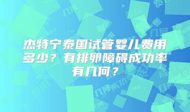 杰特宁泰国试管婴儿费用多少？有排卵障碍成功率有几何？