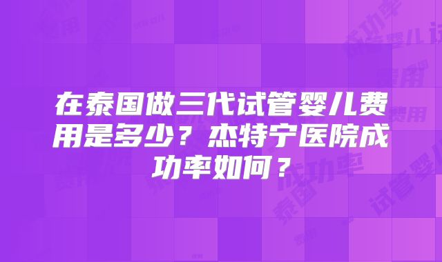在泰国做三代试管婴儿费用是多少？杰特宁医院成功率如何？
