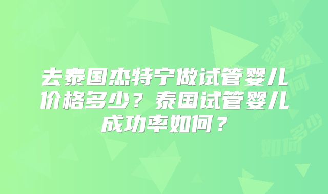 去泰国杰特宁做试管婴儿价格多少?泰国试管婴儿成功率如何?