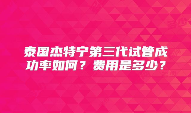 泰国杰特宁第三代试管成功率如何？费用是多少？