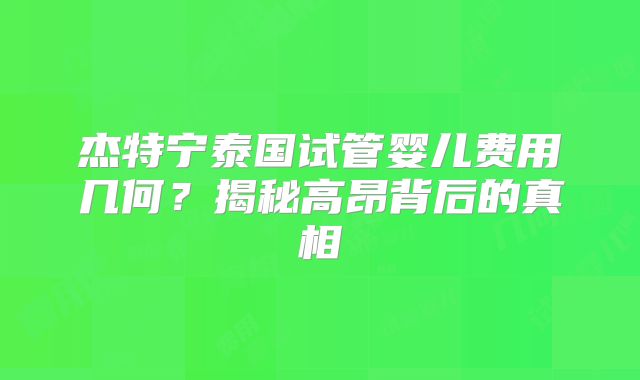 杰特宁泰国试管婴儿费用几何？揭秘高昂背后的真相