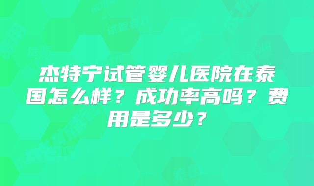 杰特宁试管婴儿医院在泰国怎么样?成功率高吗?费用是多少?