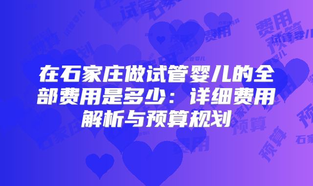 在石家庄做试管婴儿的全部费用是多少：详细费用解析与预算规划