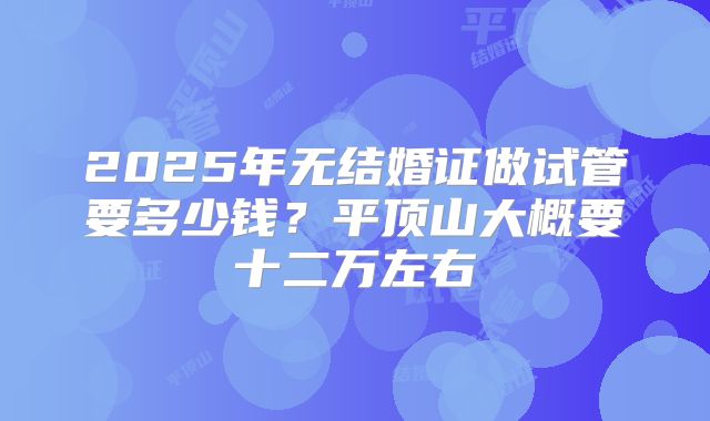 2025年无结婚证做试管要多少钱?平顶山大概要十二万左右