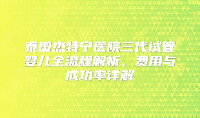 泰国杰特宁医院三代试管婴儿全流程解析,费用与成功率详解