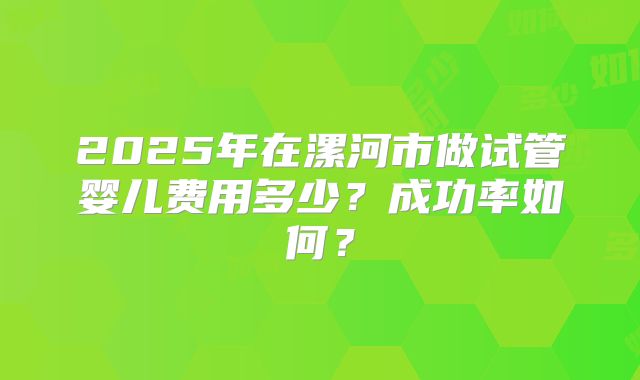 2025年在漯河市做试管婴儿费用多少？成功率如何？