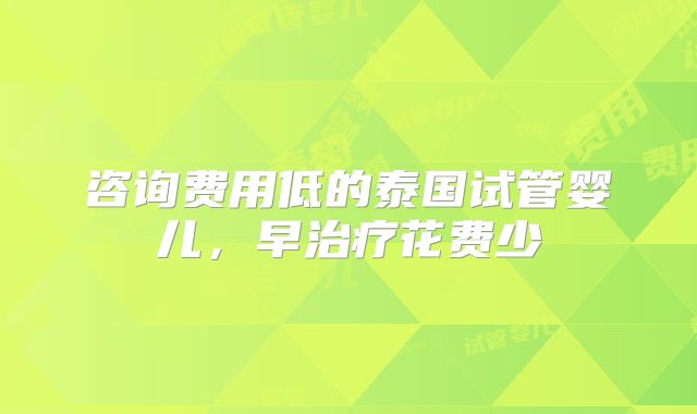 咨询费用低的泰国试管婴儿，早治疗花费少