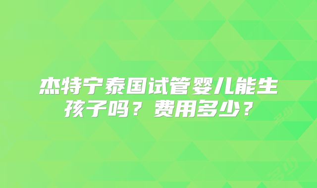 杰特宁泰国试管婴儿能生孩子吗？费用多少？