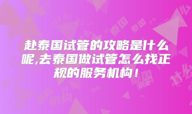 赴泰国试管的攻略是什么呢,去泰国做试管怎么找正规的服务机构！
