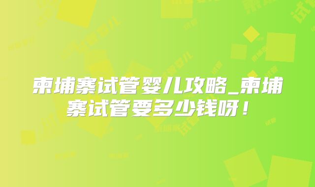 柬埔寨试管婴儿攻略_柬埔寨试管要多少钱呀！