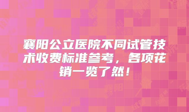 襄阳公立医院不同试管技术收费标准参考，各项花销一览了然！
