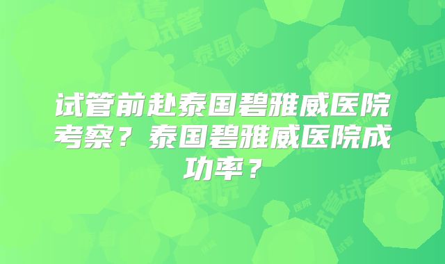 试管前赴泰国碧雅威医院考察？泰国碧雅威医院成功率？