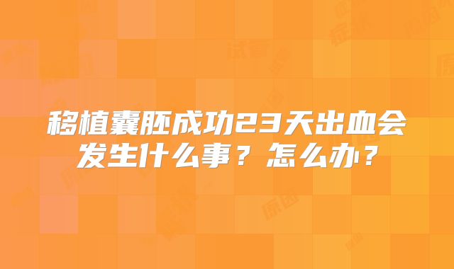 移植囊胚成功23天出血会发生什么事?怎么办?