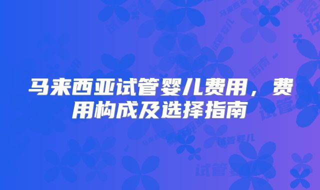 马来西亚试管婴儿费用,费用构成及选择指南