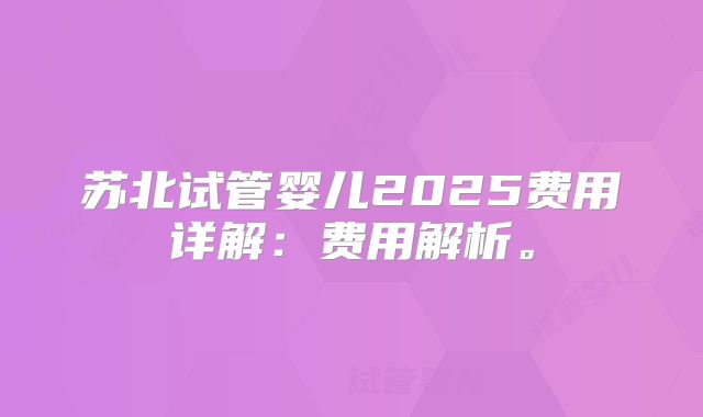 苏北试管婴儿2025费用详解：费用解析。