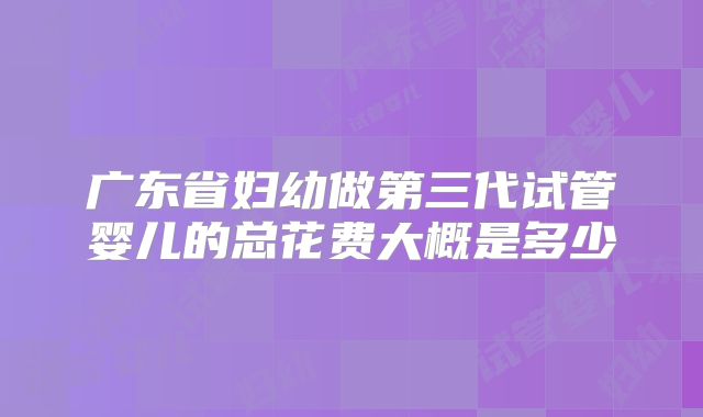 广东省妇幼做第三代试管婴儿的总花费大概是多少