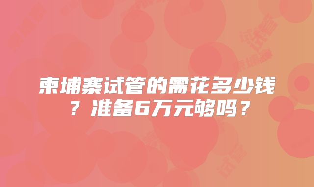 柬埔寨试管的需花多少钱?准备6万元够吗?