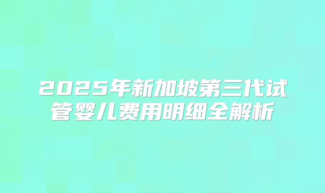 2025年新加坡第三代试管婴儿费用明细全解析
