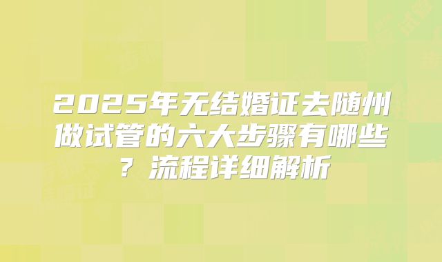 2025年无结婚证去随州做试管的六大步骤有哪些？流程详细解析
