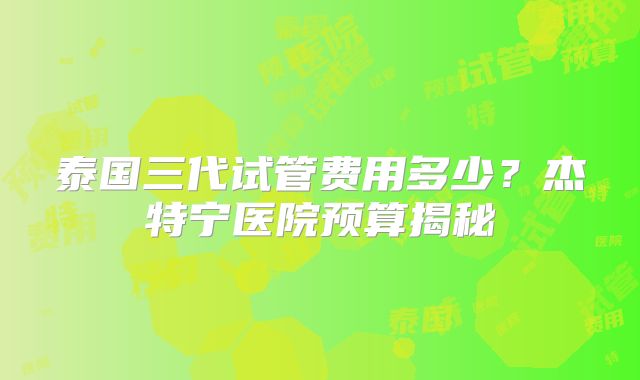 泰国三代试管费用多少？杰特宁医院预算揭秘