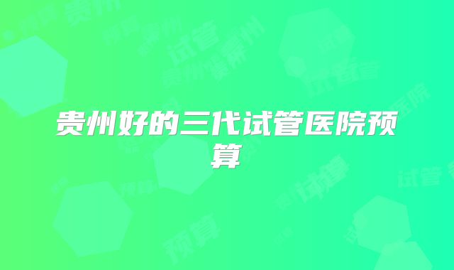 贵州好的三代试管医院预算