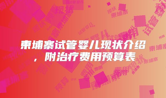 柬埔寨试管婴儿现状介绍，附治疗费用预算表
