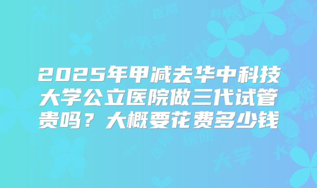 2025年甲减去华中科技大学公立医院做三代试管贵吗?大概要花费多少钱