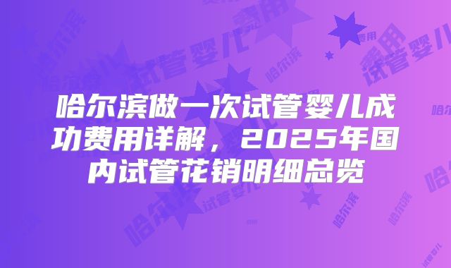 哈尔滨做一次试管婴儿成功费用详解,2025年国内试管花销明细总览