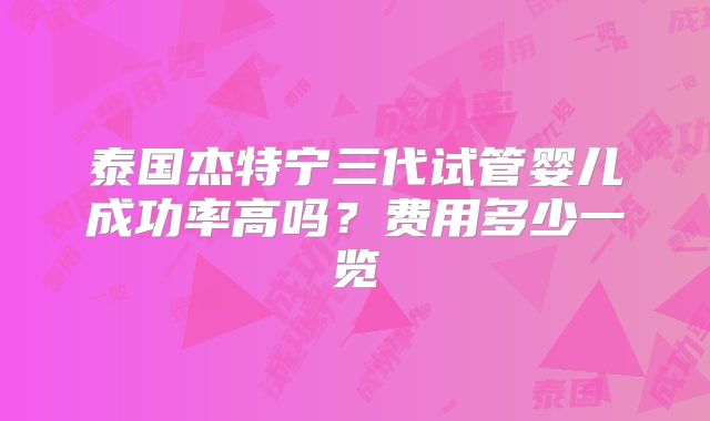泰国杰特宁三代试管婴儿成功率高吗？费用多少一览