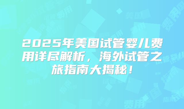 2025年美国试管婴儿费用详尽解析，海外试管之旅指南大揭秘！