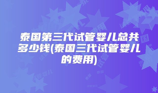 泰国第三代试管婴儿总共多少钱(泰国三代试管婴儿的费用)