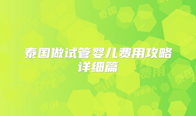 泰国做试管婴儿费用攻略详细篇