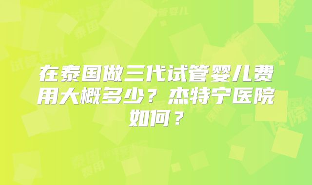 在泰国做三代试管婴儿费用大概多少？杰特宁医院如何？