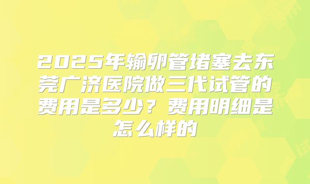 2025年输卵管堵塞去东莞广济医院做三代试管的费用是多少？费用明细是怎么样的