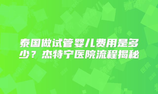 泰国做试管婴儿费用是多少？杰特宁医院流程揭秘
