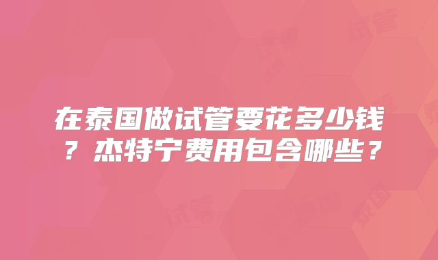 在泰国做试管要花多少钱？杰特宁费用包含哪些？