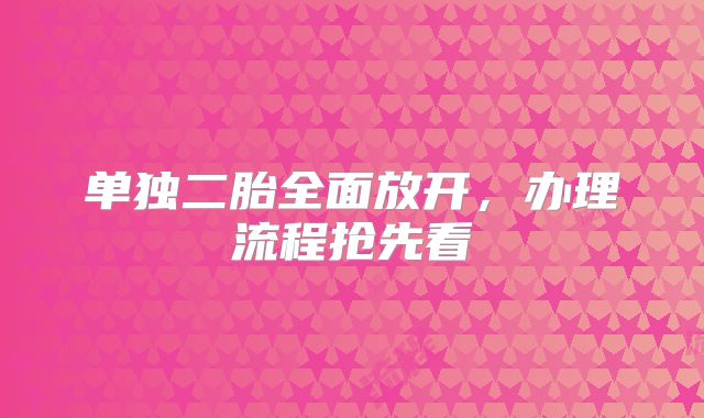 单独二胎全面放开，办理流程抢先看